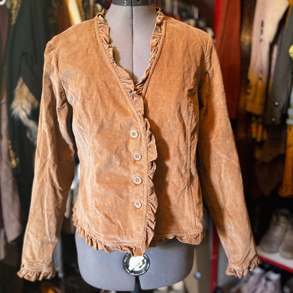 Festival Boho Corduroy Ruffle Jacket Vintage Style Size M